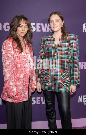 New York, Stati Uniti. 7 marzo 2024. Kate Eastman e Amy Forsyth parteciperanno alla premiere della terza stagione di Netflix ''Girls5eva' al Paris Theater di New York, USA, il 7 marzo 2024. (Foto di Thenews2/NurPhoto) crediti: NurPhoto SRL/Alamy Live News Foto Stock