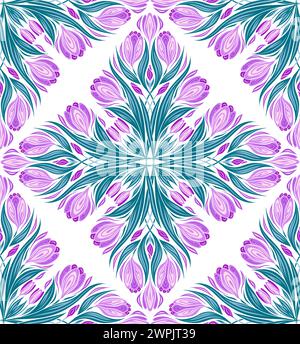 Motivo caleidoscopio vettoriale senza cuciture con croci. Superficie in stile Art Nouveau con fiori decorativi primaverili su sfondo bianco. Texture floreale Illustrazione Vettoriale