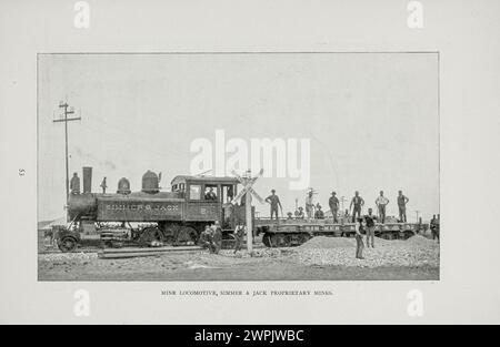 Miniera Locomotive, Simmer & Jack Owned Mines, Witwatersrand dall'articolo CHE ESTRAE I MINERALI D'ORO DEL WITWATERSRAND. Di H. H. Webb e Pope Yeatman. Dalla rivista Engineering dedicata al progresso industriale volume XV 1898 The Engineering Magazine Co Foto Stock