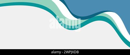Modello per striscioni in acciaio astratto blu e verde acqua con forme curve di sfondo dinamiche. Banner per webinar aziendali moderno di colore turchese scuro, Web design, brochure Illustrazione Vettoriale