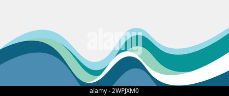 Modello per striscioni in acciaio astratto blu e verde acqua con forme curve di sfondo dinamiche. Banner per webinar aziendali moderno di colore turchese scuro, Web design, brochure Illustrazione Vettoriale