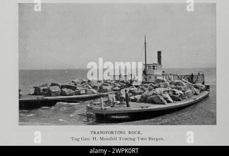 TRASPORTO DI ROCCE. Rimorchiatore Geo. H. Mendell traino di due chiatte. DALL'ARTICOLO UN ESEMPIO DI SUCCESSO NELLA COSTRUZIONE DI UN MOLO SULLA COSTA DEL PACIFICO. Di Gwynn A. Lyell della rivista Engineering dedicata al progresso industriale volume XV 1898 The Engineering Magazine Co Foto Stock