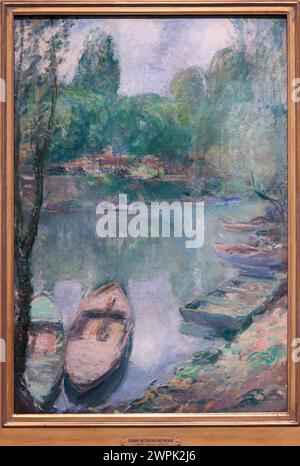 John Henry Twachtman, (1853-1902), Boats ormeggiato su uno stagno, Hacia 1890-1902 Foto Stock