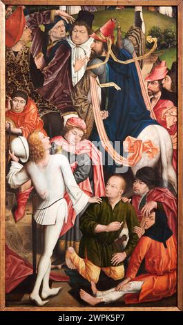 Derick Baegert (Wesel (?), hacia 1440-Wesel, hacia 1515), Cavalieri e soldati che giocano dadi per la veste di Cristo, 1477-1478 Foto Stock