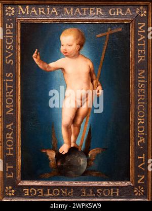 Joos van Cleve (Cleve (?), hacia 1485-Amberes, 1540/1541), il Cristo infantile sulla sfera del mondo, Hacia 1530 Foto Stock