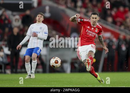 Lisbona, Portogallo. 7 marzo 2024. Lisbona, 07/03/2024 - lo Sport Lisboa e Benfica ha ospitato questa sera al Estádio da Luz di Lisbona, il Rangers Football Club Limited nella partita di 1a tappa del turno 16 dell'Europa League 2023/2024, Europa League 2023 /24. Ángel di María (Gerardo Santos/Global Imagens) credito: Atlantico Press/Alamy Live News Foto Stock