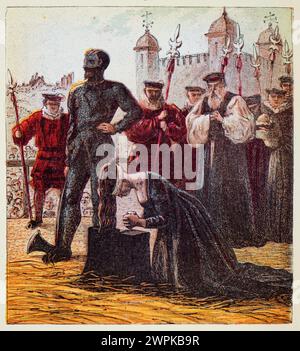 Illustrazione vintage dell'esecuzione di Lady Jane Grey la regina dei nove giorni, Tudor, storia inglese. Una nobildonna inglese che rivendicava il trono di Engl Foto Stock