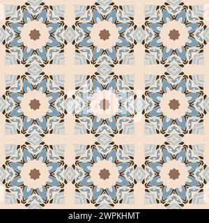 Superficie con motivi a colori chiari e forme geometriche. Potrebbe essere un design su tessuto o carta da imballaggio, che mostra simmetria e un motivo tradizionale. Foto Stock