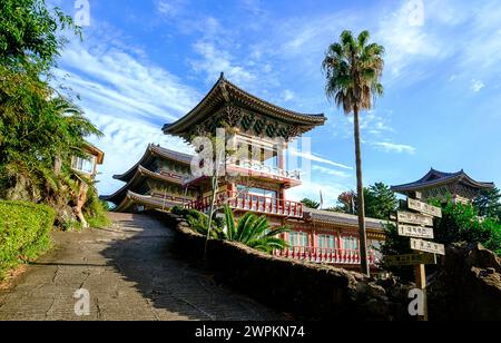 Tempio buddista Yakcheonsa, alto 30 metri, che si estende su 3305 metri quadrati, il tempio più grande in Asia, isola di Jeju, Corea del Sud, Asia Copyright: LynnxGA Foto Stock