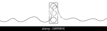Disegno continuo modificabile del semaforo. Semaforo in stile linea singola. Illustrazione Vettoriale