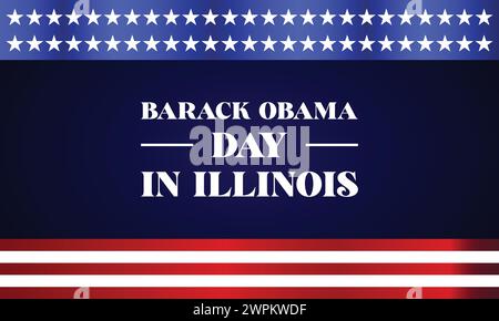 Barack Obama Day in Illinois testo con il design dell'illustrazione della bandiera degli stati uniti Illustrazione Vettoriale