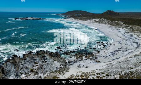 Aerea di una spiaggia di sabbia bianca, West Coast National Park, Western Cape Province, Sud Africa, Africa Foto Stock