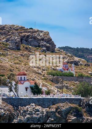 Cappella e cimitero di Pigadia, isola di Karpathos, Dodecaneso, isole greche, Grecia, Europa Copyright: KarolxKozlowski 1245-2722 Foto Stock