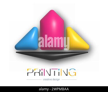 Logo astratto per stampa digitale 3d o fotografica. Modello vettoriale di un marchio, logo, adesivo o adesivo. L'idea del design creativo e del design tematico Illustrazione Vettoriale