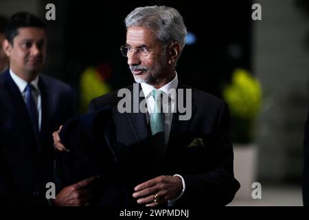Tokyo, Giappone. 8 marzo 2024. Il ministro degli Esteri indiano Subrahmanyam Jaishankar arriva all'ufficio del primo ministro giapponese mentre fa una visita di cortesia al primo ministro giapponese Fumio Kishida a Tokyo, venerdì 8 marzo 2024. (Credit Image: © POOL via ZUMA Press Wire) SOLO USO EDITORIALE! Non per USO commerciale! Foto Stock