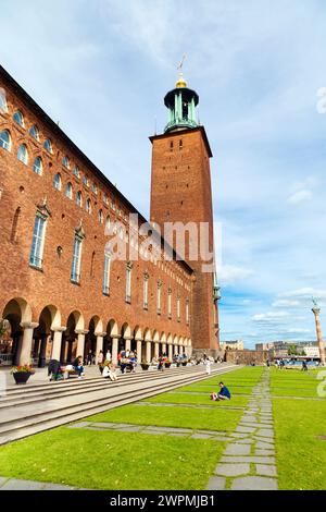 Esterno dello Stadshuset (municipio) a Stoccolma, Svezia Foto Stock