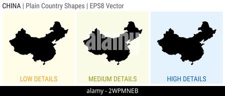 Cina - forma semplice di paese. Mappe dettagliate bassa, media e alta della Cina. Illustrazione del vettore EPS8. Illustrazione Vettoriale