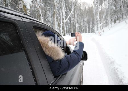 Neve in città con disagi/neve in città Foto Stock