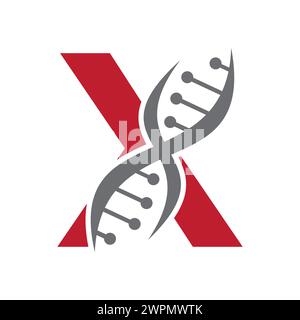 Logo DNA sul modello vettoriale Letter X per il simbolo Healthcare Illustrazione Vettoriale