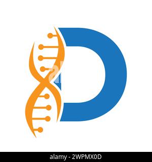 Logo DNA sul modello vettoriale Letter D per il simbolo Healthcare Illustrazione Vettoriale