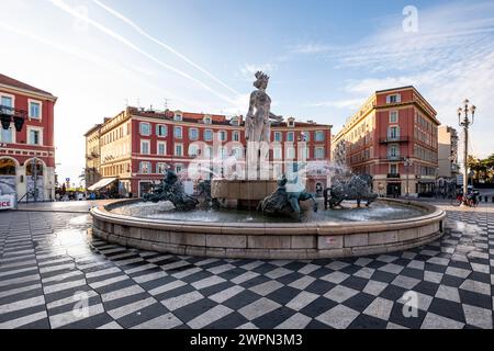 Fontaine du Soleil a Nizza, Nizza in inverno, Francia meridionale, Costa Azzurra, Francia, Europa Foto Stock