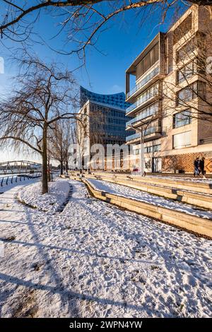 Case a Grasbrookhafen nella HafenCity di Amburgo, impressioni invernali, Germania del Nord, Germania Foto Stock