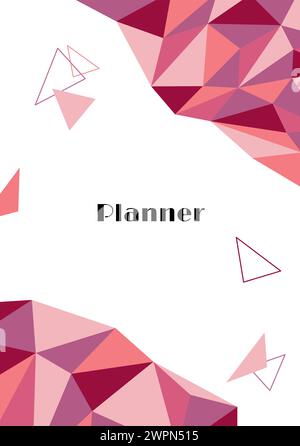 Vettore di copertina del libro Planner. Sfondo geometrico poligonale con elementi triangolari colorati. Testo pianificatore. Copertina in formato A5 per notebook Illustrazione Vettoriale