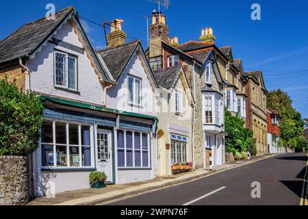 Case tipiche sulla High Street nel Old Village, Shanklin, Isola di Wight, Hampshire, Gran Bretagna, Inghilterra Foto Stock