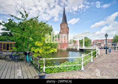 Oostpoort, porta della città, RijksMonument, monumento, fortificazione della città, centro storico, architettura, vista, Delft, Paesi Bassi, Foto Stock