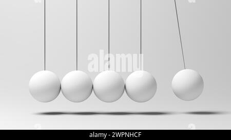 La culla di Newton. Energia cinetica. Conservazione dello slancio. Sfere. illustrazione 3d. Foto Stock