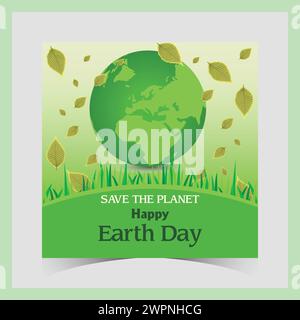 Post sui social media della giornata della Terra. Problemi ambientali e tutela ambientale. Modello di banner Web per la giornata della Terra della madre. Felice giornata Mondiale della Terra Illustrazione Vettoriale