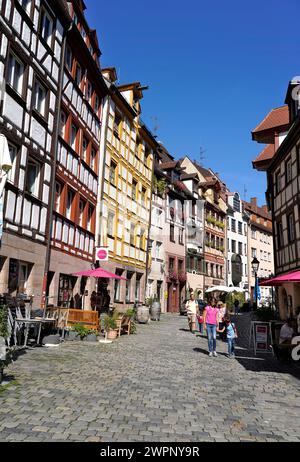 Germania, Baviera, Franconia media, Norimberga, centro storico di Sebald, Weißgerbergasse, case a graticcio Foto Stock