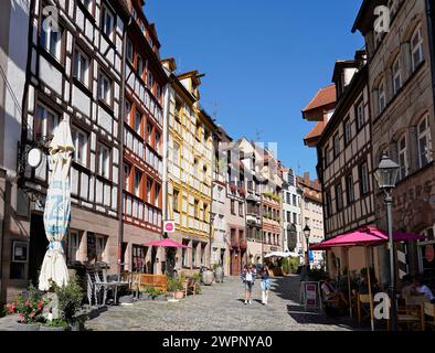 Germania, Baviera, Franconia media, Norimberga, centro storico di Sebald, Weißgerbergasse, case a graticcio Foto Stock