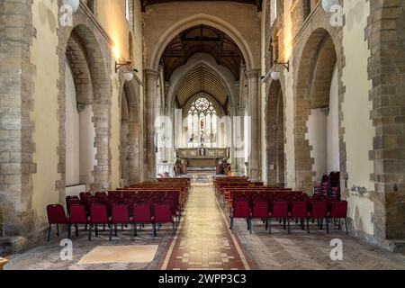 Interno della chiesa del priorato di Santa Maria a Chepstow, Galles, Gran Bretagna, Europa Foto Stock