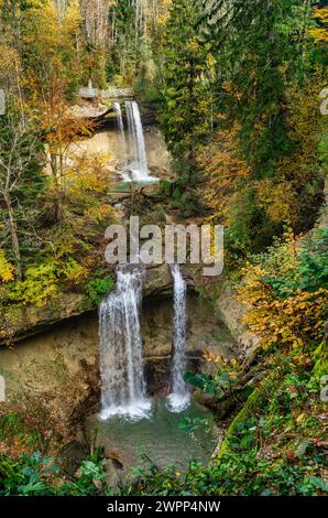 Germania, Baviera, Scheidegg, cascate Scheidegg, seconda e terza cascata. Le cascate di Scheidegg sono nella lista dei geotopi più belli della Baviera. Foto Stock