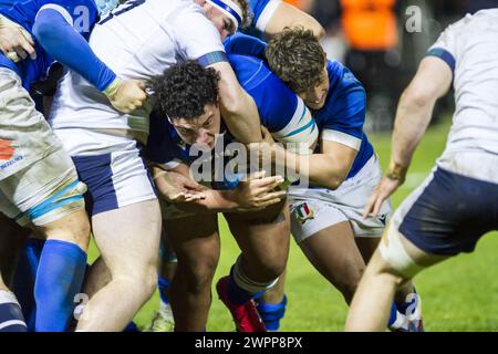 Treviso, Italia. 8 marzo 2024. 08/03/2024; foto Alfio Guarise; 6 Nazioni U20; Stadio Monigo di Treviso; Italia vs Scozia; Rugby; Italia vs Scozia; U20 durante U20 sei Nazioni - Italia vs Scozia, Rugby Six Nations match a Treviso, Italia, 08 marzo 2024 crediti: Independent Photo Agency/Alamy Live News Foto Stock