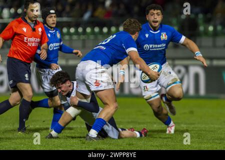 Treviso, Italia. 8 marzo 2024. 08/03/2024; foto Alfio Guarise; 6 Nazioni U20; Stadio Monigo di Treviso; Italia vs Scozia; Rugby; Italia vs Scozia; U20 durante U20 sei Nazioni - Italia vs Scozia, Rugby Six Nations match a Treviso, Italia, 08 marzo 2024 crediti: Independent Photo Agency/Alamy Live News Foto Stock