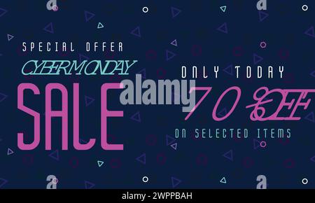 Banner Web super saldi colorati al neon Style per Cyber Monday. Offerta speciale Cyber Monday saldi Social Media Post Design. Business, promozione e pubblicità Illustrazione Vettoriale
