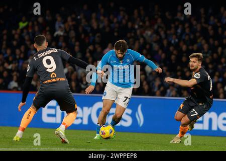 Napoli, Campania, Italia. 8 marzo 2024. Khvicha Kvaratskhelia del Napoli in azione durante la partita di calcio di serie A SSC Napoli - Torino FC Stadio Maradona l'8 marzo 2024 a Napoli, Italia. (Credit Image: © Ciro De Luca/ZUMA Press Wire) SOLO PER USO EDITORIALE! Non per USO commerciale! Foto Stock