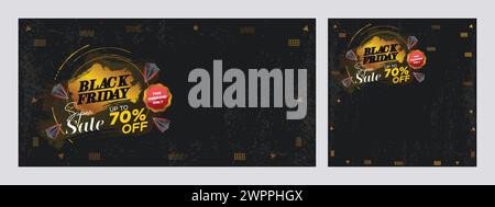 Banner Web con sconti per il Black Friday. Post super-vendita Black Friday. banner di sconti per grandi promozioni. Modello di design per banner di vendita Black Friday Illustrazione Vettoriale