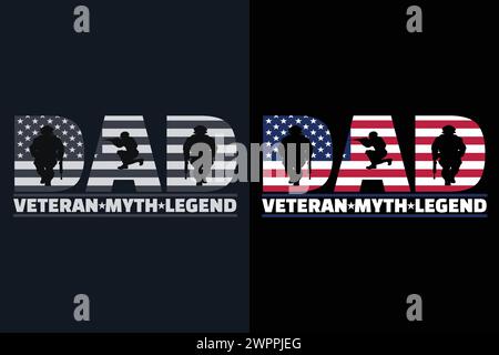 Regalo per il giorno dei veterani, camicia per veterani, camicia militare, 4 luglio, magliette con bandiera dei veterani dell'esercito, Veteran USA Military, Veteran Dad Grandpa, Memorial Illustrazione Vettoriale