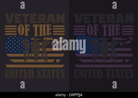 Regalo per il giorno dei veterani, camicia per veterani, camicia militare, 4 luglio, magliette con bandiera dei veterani dell'esercito, Veteran USA Military, Veteran Dad Grandpa, Memorial Illustrazione Vettoriale