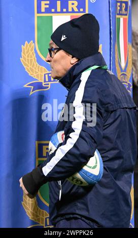 Treviso, Italia. 8 marzo 2024. Brunello allenatore della squadra italiana durante la partita U20 Six Nations - Italy vs Scotland, Rugby Six Nations a Treviso, 8 marzo 2024 Credit: Independent Photo Agency/Alamy Live News Foto Stock