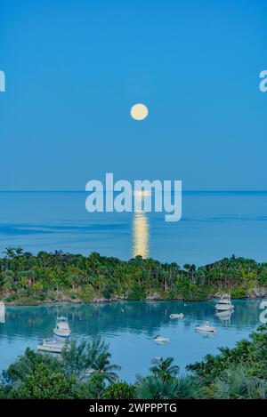 Full Wolf Moon si trova sul porto di Ely, alle Bermuda Foto Stock