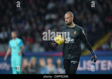 Barcellona, ESP. 8 marzo 2024. FC BARCELONA VS RCD MALLORCA. 7 marzo 2024 Rajkovic (1) portiere dell'RCD Mallorca durante la partita tra FC Barcelona e Getafe CF corrispondente alla ventotto giorni di la Liga EA Sports allo Stadio Olimpico Lluis Companys di Montjuic a Barcellona, Spagna. Crediti: Rosdemora/Alamy Live News Foto Stock