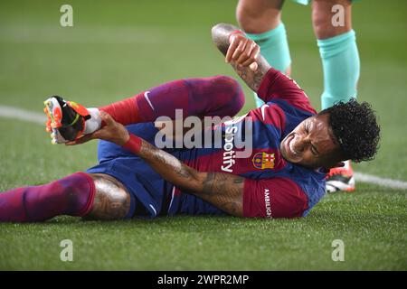 Barcellona, ESP. 8 marzo 2024. FC BARCELONA VS RCD MALLORCA. 7 marzo 2024 Raphina (11) del FC Barcelona durante la partita tra FC Barcelona e Getafe CF corrispondente alla ventotto giornata di la Liga EA Sports allo Stadio Olimpico Lluis Companys di Montjuic a Barcellona, Spagna. Crediti: Rosdemora/Alamy Live News Foto Stock