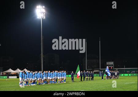 Treviso, Italia. 8 marzo 2024. Squadra italiana durante U20 sei Nazioni - Italia contro Scozia, partita di rugby sei Nazioni a Treviso, Italia, 08 marzo 2024 Credit: Independent Photo Agency/Alamy Live News Foto Stock