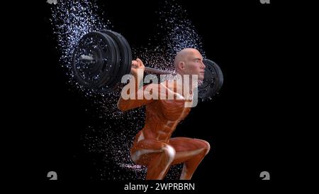 Uomo che fa uno squat ponderato, illustrazione Foto Stock