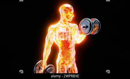 Uomo che fa dei ricci bicipali, illustrazione Foto Stock