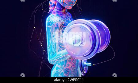 Donna che fa dei ricci bicipali, illustrazione. Foto Stock